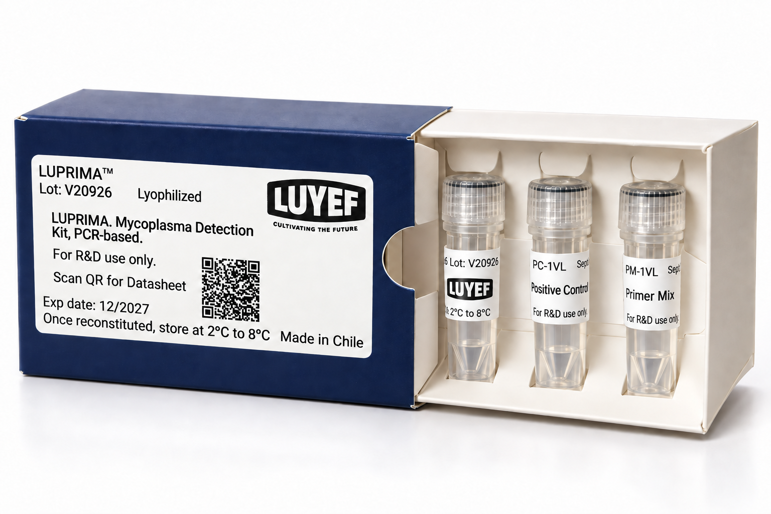 Open LUPRIMA kit showing reagent tubes and packaging